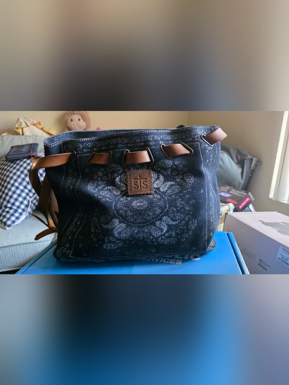 STS Ranchwear Black Paisley Shoulder Bag with Brown Trim